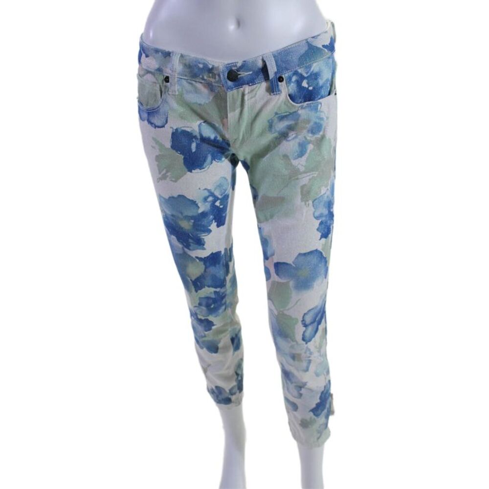 Genetic Womens Zipper Fly Mid Rise Floral Cropped Jeans White Multi Size 27